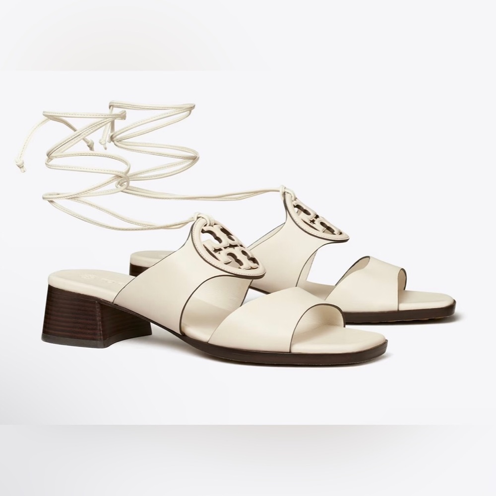 NIB TORY BORCH BOMBÉ MILLER HEEL SANDAL/ NEW IVORY